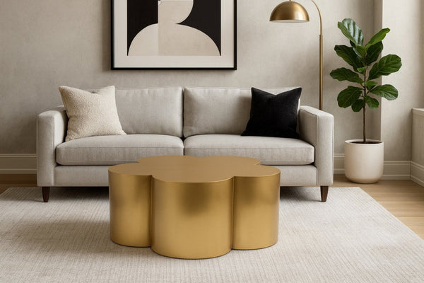 Meridian Furniture Lucky Clover Shaped Iron Coffee Table Sculptural Accent for Glam Eclectic Living Rooms Gold 99099Gold-CT