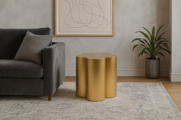 Meridian Furniture Lucky Clover Sculptural Iron Side Table with Metallic Finish for Modern Eclectic Living Rooms Gold 99099Gold-ET