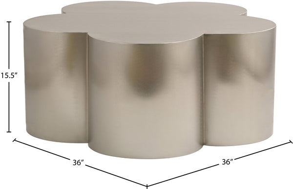 Meridian Furniture Lucky Clover Shaped Iron Coffee Table Sculptural Accent for Glam Eclectic Living Rooms Silver 99099Silver-CT