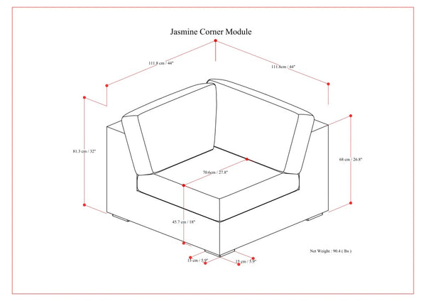 English Elm Jasmine Corner Sofa Module - Plush, Versatile Seating In Cloud Grey With Family-Friendly Comfort B136P199200