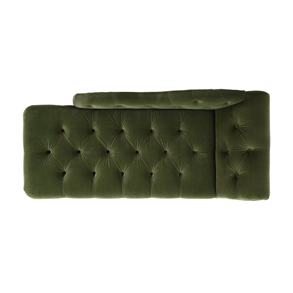 English Elm Jennifer Taylor Home - Samuel Tufted Roll Arm Chaise Lounge in Lux Velvet Upholstery with Kiln-Dried Hardwood Frame and Plush Support Olive Green B2719P238293