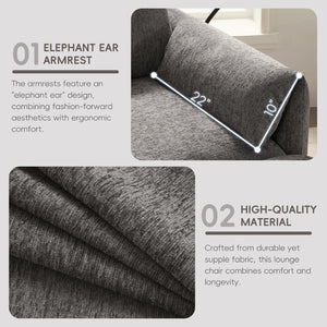 English Elm 37" Oversized Chenille Armchair with Ottoman Usb Charging Pocket Spring Living Room Gray N723P387145E