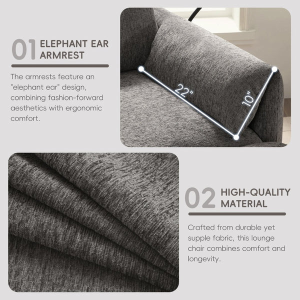 English Elm 37" Oversized Chenille Armchair with Ottoman Usb Charging Pocket Spring Living Room Gray N723P387145E