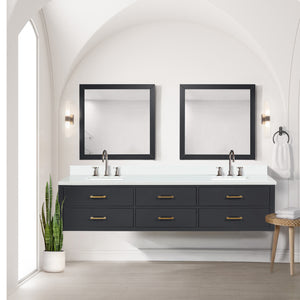 English Elm Black Double Bath Vanity With White Quartz Top, Chrome Faucets & Soft-Close Drawers - 84" W B2731P258143