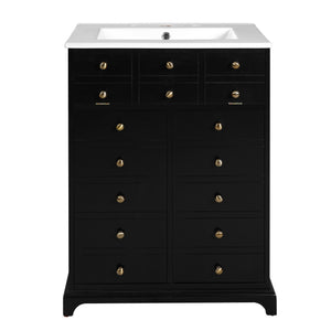 English Elm 24" Modern Bathroom Vanity with Ceramic Sink, Gold Handles, Tip-Out Drawer & Dual Soft-Close Doors N710P276692B