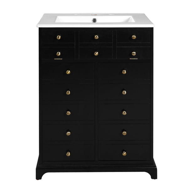 English Elm 24" Modern Bathroom Vanity with Ceramic Sink, Gold Handles, Tip-Out Drawer & Dual Soft-Close Doors N710P276692B