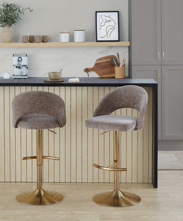 English Elm Adjustable Swivel Barstools Set of 2 Fabric Seat Black Metal Base Kitchen Counter B202S02000
