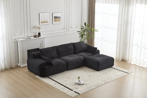 English Elm Modern Memory Foam Compressed Sofa — Pet-Friendly Corduroy Modular Sectional, Cloud-Like Comfort, No Assembly Black W3723S00010