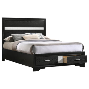 English Elm Urbana Black Full Storage Panel Bed with Crystal Pulls & Glitter Trim, Slatted Platform, Drawers Included B062S00696