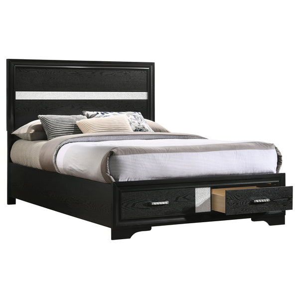 English Elm Urbana Black Full Storage Panel Bed with Crystal Pulls & Glitter Trim, Slatted Platform, Drawers Included B062S00696