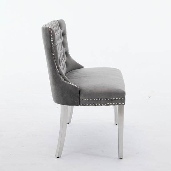 English Elm Velvet Double Dining Loveseat Bench - Elegant Gray Velvet, Hand-Tufted, Modern Design For Any Space W1143P362520-GIGA