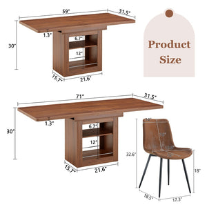 English Elm Expandable Walnut Mdf Dining Set with Six Cushioned Fabric Chairs for Modern Interiors W1151S04715