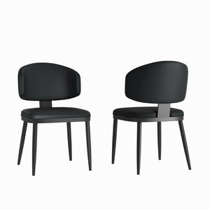English Elm Dining Chairs Set of 2 Pu Leather Carbon Steel Frame Industrial Kitchen Seating W2700P304809