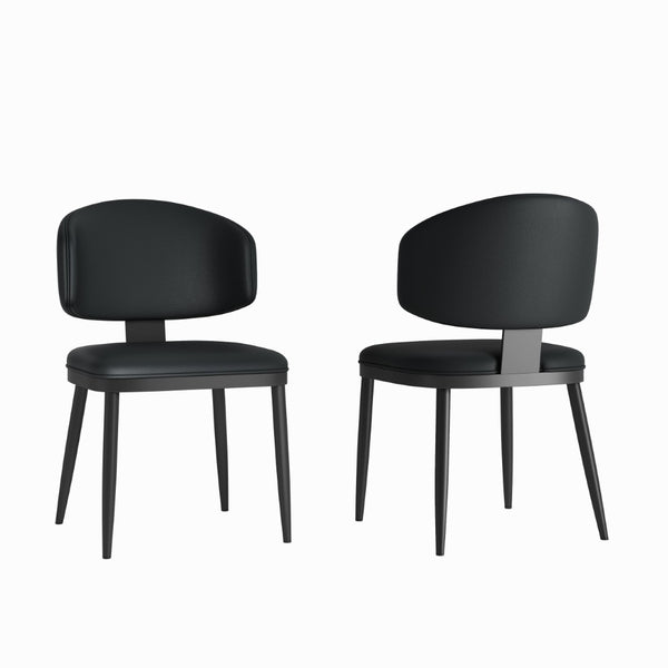 English Elm Dining Chairs Set of 2 Pu Leather Carbon Steel Frame Industrial Kitchen Seating W2700P304809