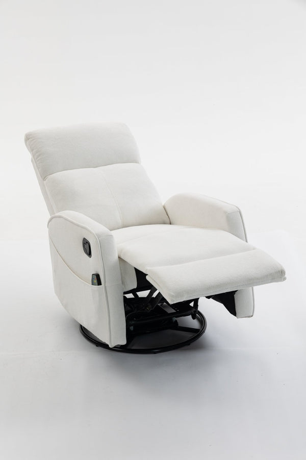 English Elm Short Plush Swivel Recliner Armchair with 360 Degree Rotation for Living Room Cream White W547P437353