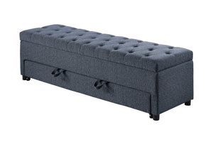 English Elm Contemporary Tufted Bouclé Storage Ottoman with Hidden Compartment and Smooth Pull-Out Drawer Bench Blue Gray 61 L x 20 W x 17 H B011P370882