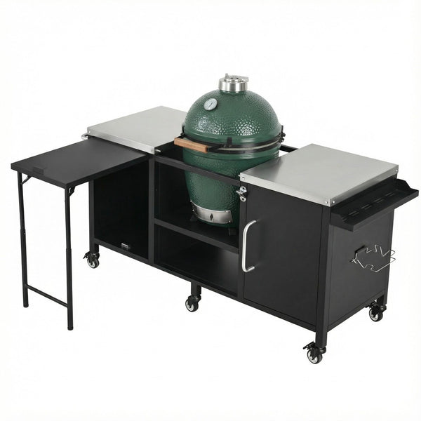 English Elm K&k Stainless Steel Outdoor Kitchen Island with Fold Out Prep Surface for Kamado Grills N707S000023B