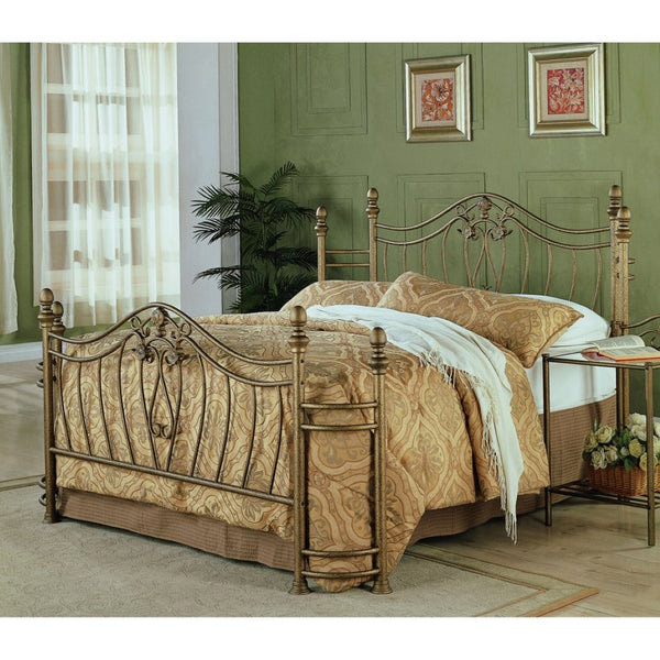 English Elm Halley Ornate Metal Headboard Footboard Set with Brushed Gold Finish Vintage Bedroom B062S01084