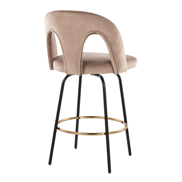 English Elm Fixed-height Swivel Counterstools with White Upholstery Gold Footrest Set of 2 Taupe B202S01792