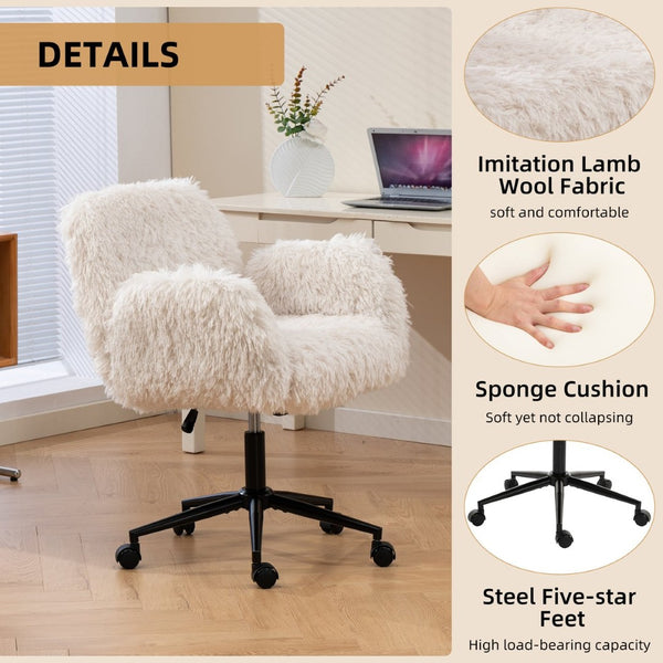 English Elm Criss Cross Swivel Chair Fluffy Lamb Wool Fleece Ergonomic Seat for Home Office W3248P424651
