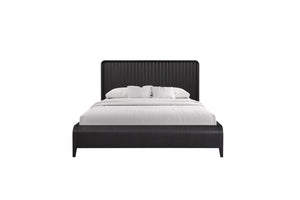 English Elm Queen Waterfall Panel Bed with Channel Headboard, Elm Veneer Peppercorn Finish, Solid Wood Craftsmanship B2699S00046