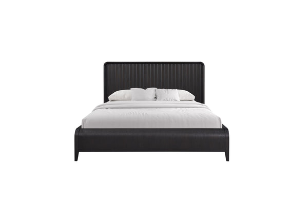 English Elm Queen Waterfall Panel Bed with Channel Headboard, Elm Veneer Peppercorn Finish, Solid Wood Craftsmanship B2699S00046