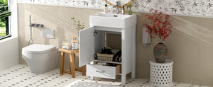 English Elm 20.28'' 20.28" Modern Bathroom Vanity with Ceramic Sink, Solid Wood Frame, Soft-Close Drawer & Cabinet - Space-Saving Design White N729P277755K