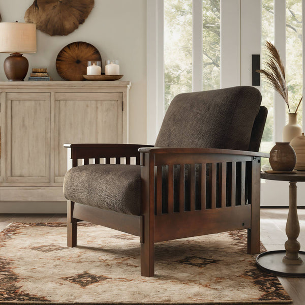 Monterey Mission Style Accent Chair with Steam-Bent Arms and Inner Spring Cushion