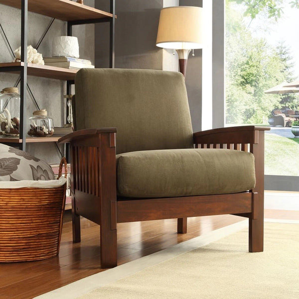 Monterey Mission Style Accent Chair with Steam-Bent Arms and Inner Spring Cushion