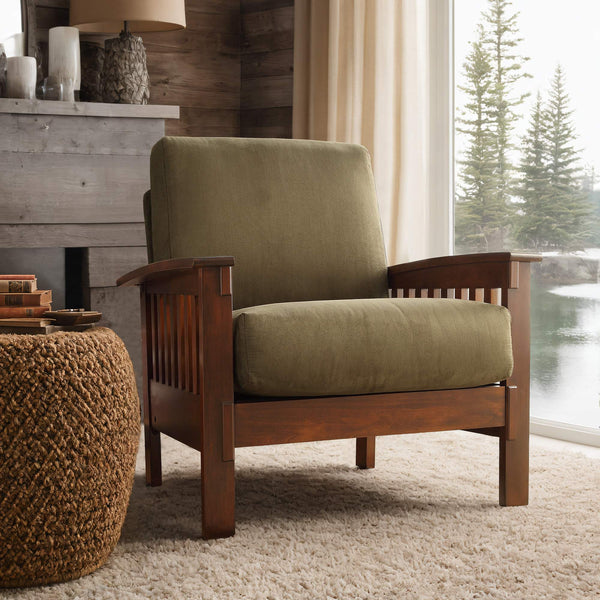 Monterey Mission Style Accent Chair with Steam-Bent Arms and Inner Spring Cushion