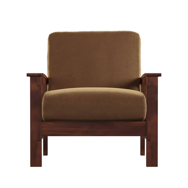 Homelegance Monterey Mission Style Accent Chair with Steam-Bent Arms and Inner Spring Cushion Brown Polyurethane Foam Pad 9912-1RU(3A)