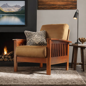 Monterey Mission Style Accent Chair with Steam-Bent Arms and Inner Spring Cushion