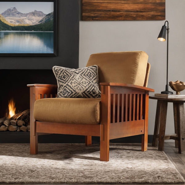 Monterey Mission Style Accent Chair with Steam-Bent Arms and Inner Spring Cushion