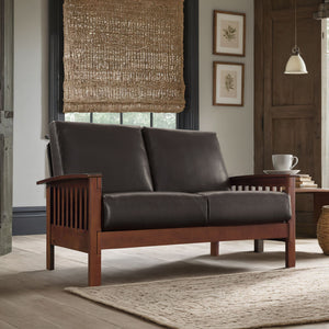 Monterey Mission Style Loveseat with Solid Hardwood Frame and Plush Cushioned Seating