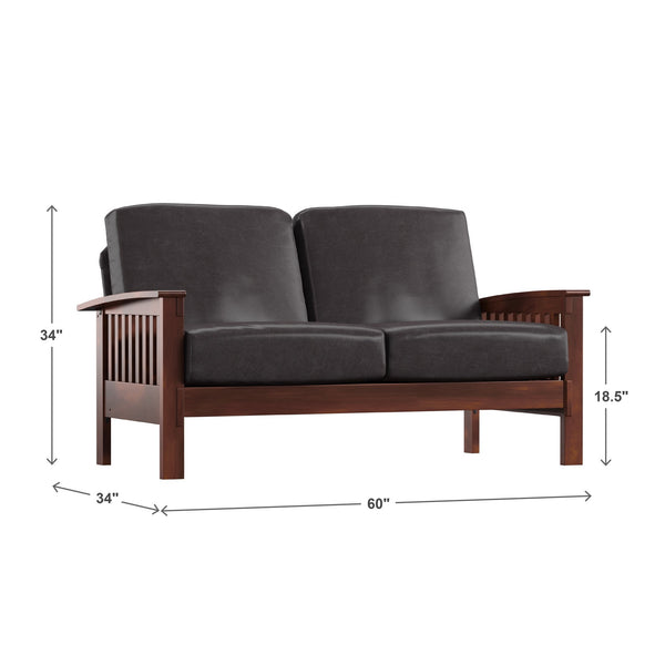 Monterey Mission Style Loveseat with Solid Hardwood Frame and Plush Cushioned Seating