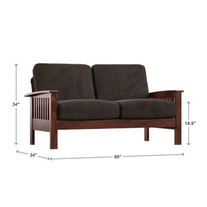 Monterey Mission Style Loveseat with Solid Hardwood Frame and Plush Cushioned Seating