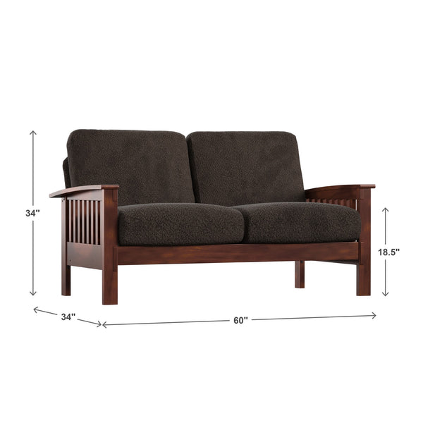 Monterey Mission Style Loveseat with Solid Hardwood Frame and Plush Cushioned Seating