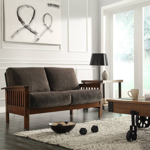 Monterey Mission Style Loveseat with Solid Hardwood Frame and Plush Cushioned Seating