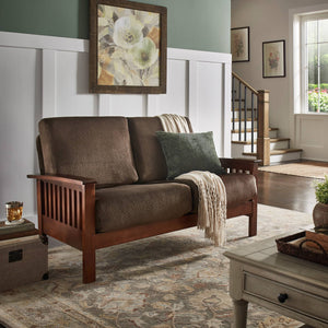 Monterey Mission Style Loveseat with Solid Hardwood Frame and Plush Cushioned Seating