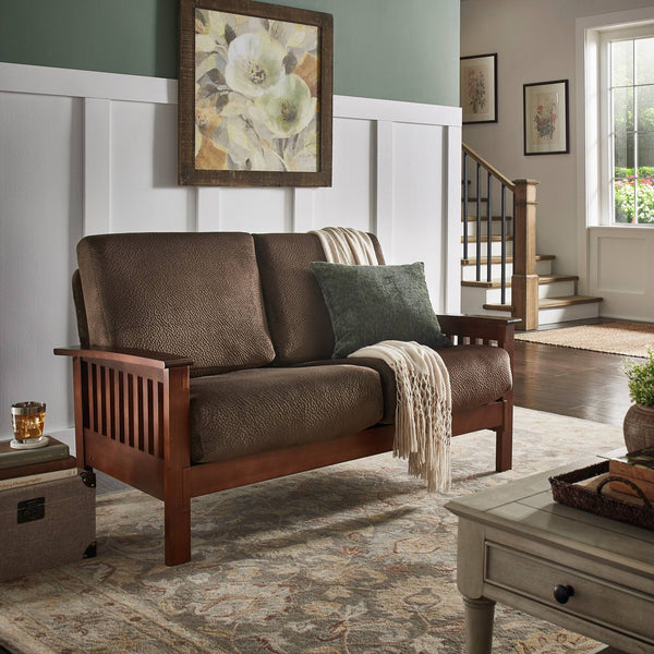 Monterey Mission Style Loveseat with Solid Hardwood Frame and Plush Cushioned Seating