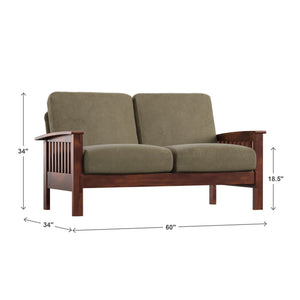 Monterey Mission Style Loveseat with Solid Hardwood Frame and Plush Cushioned Seating