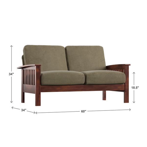 Monterey Mission Style Loveseat with Solid Hardwood Frame and Plush Cushioned Seating