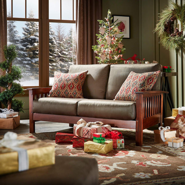 Monterey Mission Style Loveseat with Solid Hardwood Frame and Plush Cushioned Seating