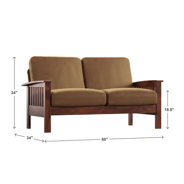 Monterey Mission Style Loveseat with Solid Hardwood Frame and Plush Cushioned Seating