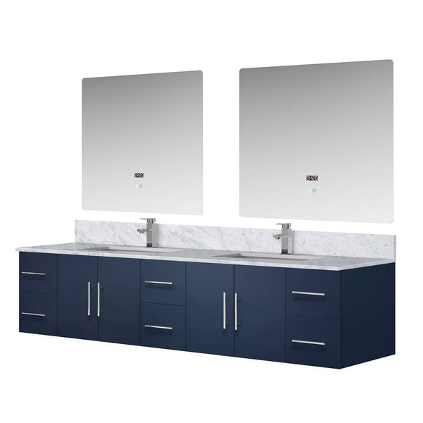 English Elm Navy Double Bath Vanity 84" W x 22" D with Carrara Marble Top, Chrome Faucet & 36" LED Mirrors Durable Finish B2731S01052