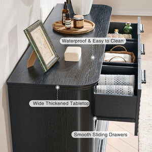 English Elm Fluted Wave Panel 7 Drawer Mdf Dresser Modern Bedroom Storage with Tv Stand Top Black Woodgrain T5326P425095
