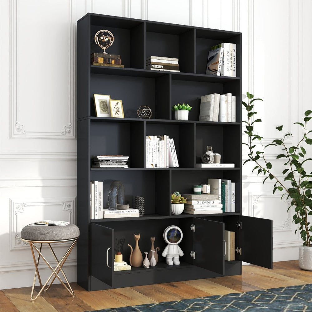 English Elm 70.87" Tall Cube Bookcase with 10 Open Shelves and Cabinet for Living Room or Office W331P377354
