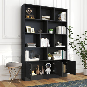 English Elm 70.87" Tall Cube Bookcase with 10 Open Shelves and Cabinet for Living Room or Office W331P377354