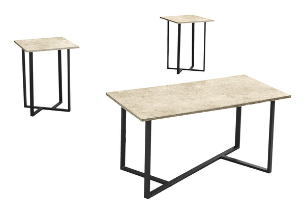 English Elm Table 3-Piece Set with Stone Laminate Tops and Black Metal Bases — Modern Coffee & End Tables Cream 39 L x 20 W x 7 H B2710P287065