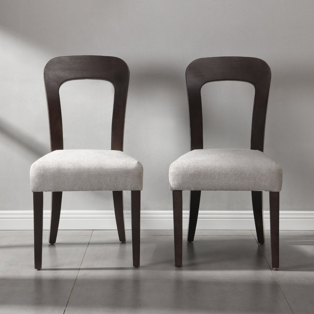 English Elm Dining Side Chairs Set of 2 Gray Chenille Upholstered with Rubberwood Legs for Kitchen N779P236958E